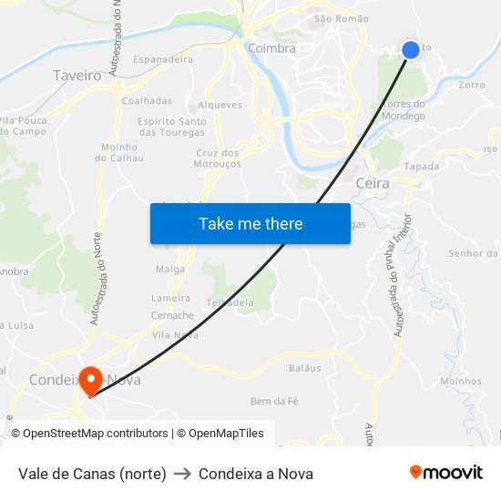 Vale de Canas (norte) to Condeixa a Nova map