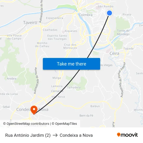 Rua António Jardim (2) to Condeixa a Nova map