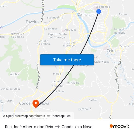 Rua José Alberto dos Reis to Condeixa a Nova map