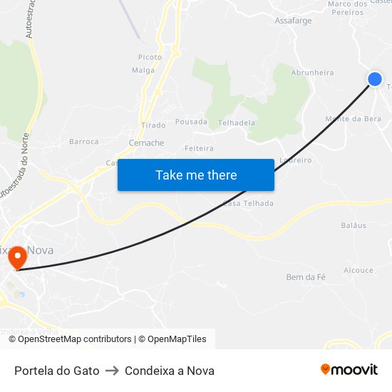 Portela do Gato to Condeixa a Nova map