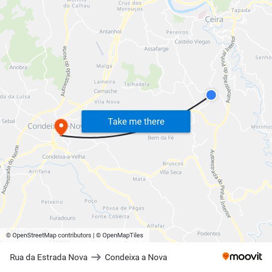 Rua da Estrada Nova to Condeixa a Nova map