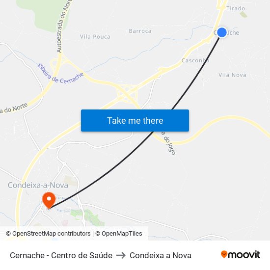 Cernache - Centro de Saúde to Condeixa a Nova map