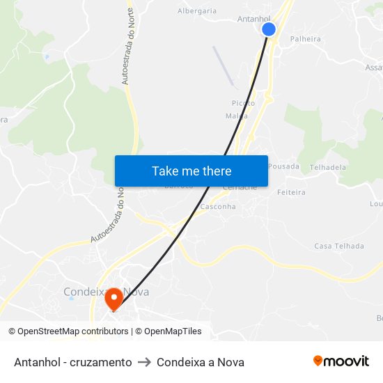 Antanhol - cruzamento to Condeixa a Nova map