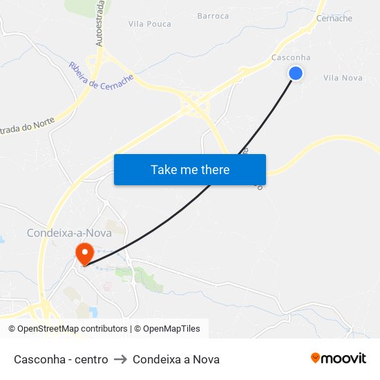 Casconha  - centro to Condeixa a Nova map