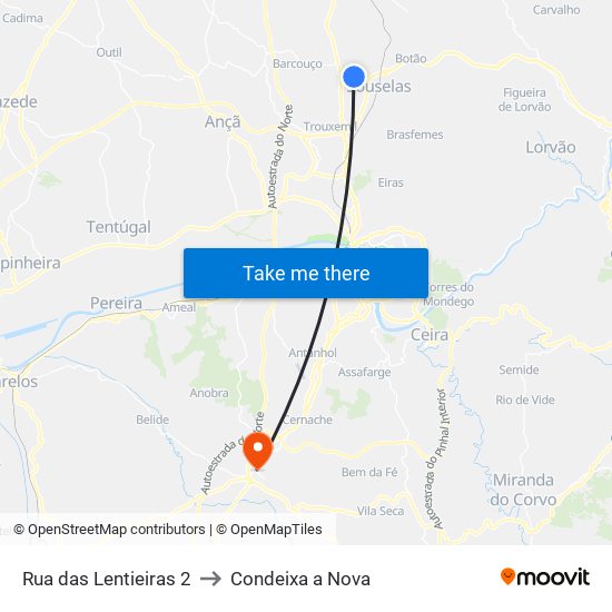 Rua das Lentieiras 2 to Condeixa a Nova map