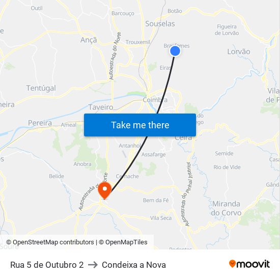 Rua 5 de Outubro 2 to Condeixa a Nova map