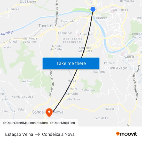 Estação Velha to Condeixa a Nova map