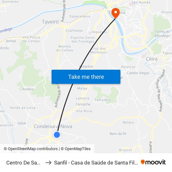 Centro De Saúde I to Sanfil - Casa de Saúde de Santa Filomena map