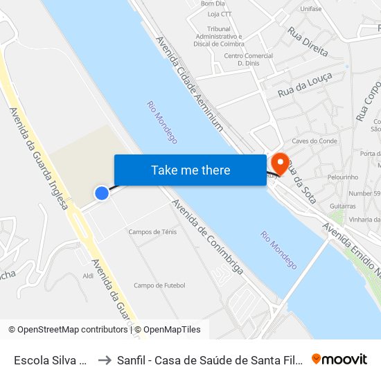 Escola Silva Gaio to Sanfil - Casa de Saúde de Santa Filomena map