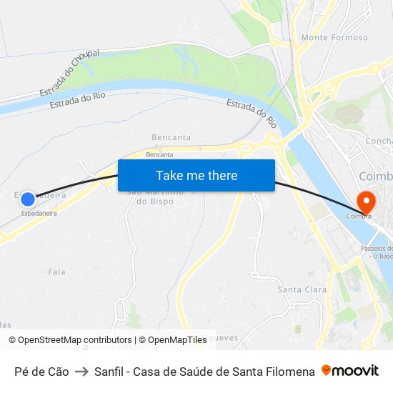 Pé de Cão to Sanfil - Casa de Saúde de Santa Filomena map