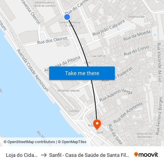 Loja do Cidadão to Sanfil - Casa de Saúde de Santa Filomena map