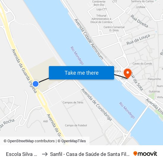 Escola Silva Gaio to Sanfil - Casa de Saúde de Santa Filomena map