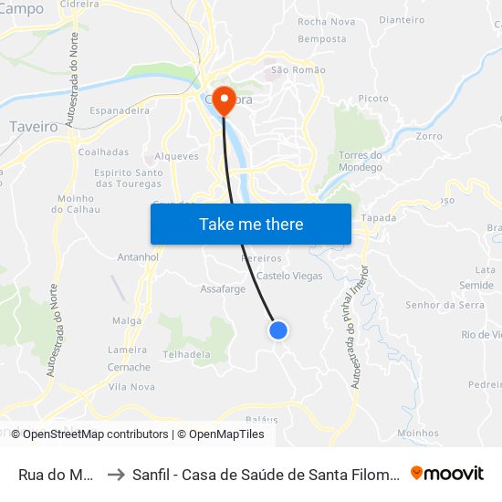 Rua do Meio to Sanfil - Casa de Saúde de Santa Filomena map