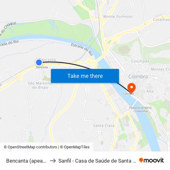Bencanta (apeadeiro) to Sanfil - Casa de Saúde de Santa Filomena map
