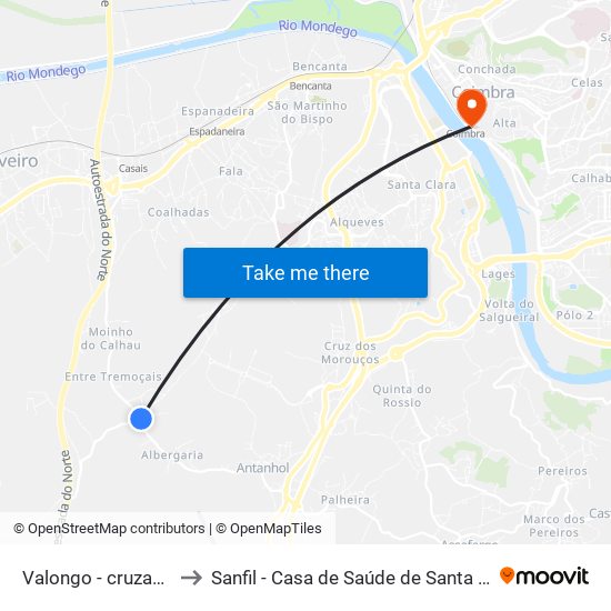 Valongo - cruzamento to Sanfil - Casa de Saúde de Santa Filomena map