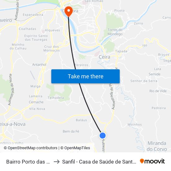 Bairro Porto das Vendas to Sanfil - Casa de Saúde de Santa Filomena map
