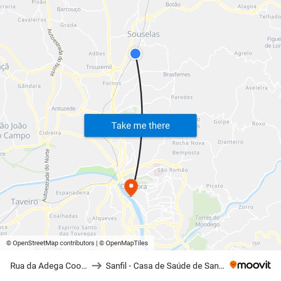 Rua da Adega Cooperativa to Sanfil - Casa de Saúde de Santa Filomena map