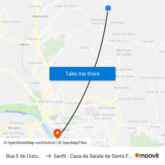 Rua 5 de Outubro 2 to Sanfil - Casa de Saúde de Santa Filomena map
