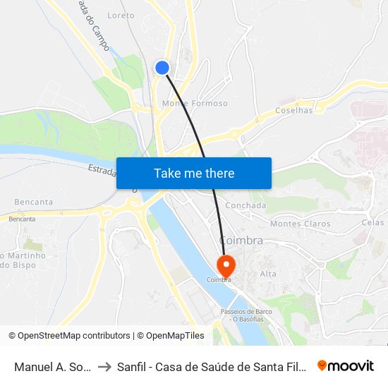 Manuel A. Sousa to Sanfil - Casa de Saúde de Santa Filomena map