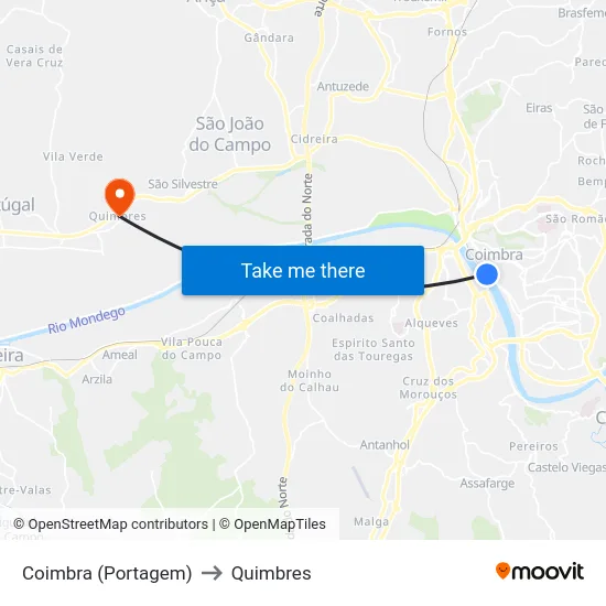 Coimbra (Portagem) to Quimbres map