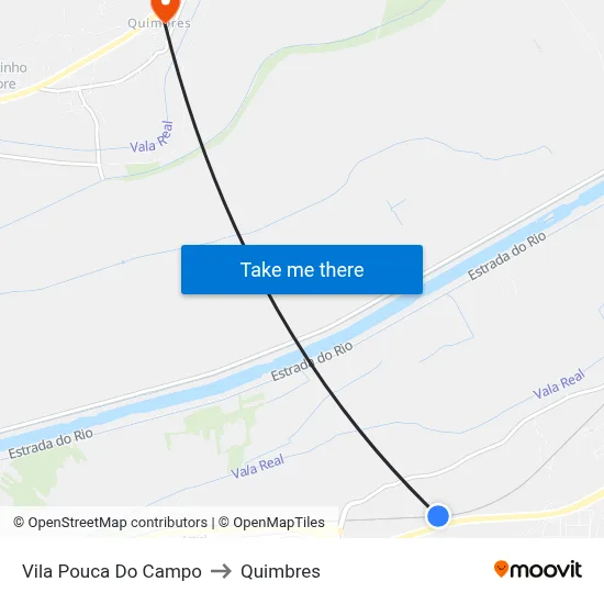 Vila Pouca Do Campo to Quimbres map