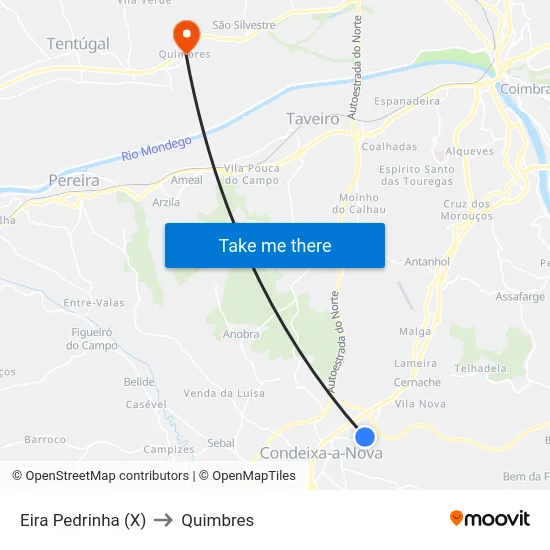 Eira Pedrinha (X) to Quimbres map