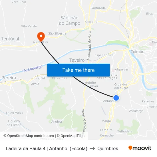 Ladeira da Paula 4 | Antanhol (Escola) to Quimbres map