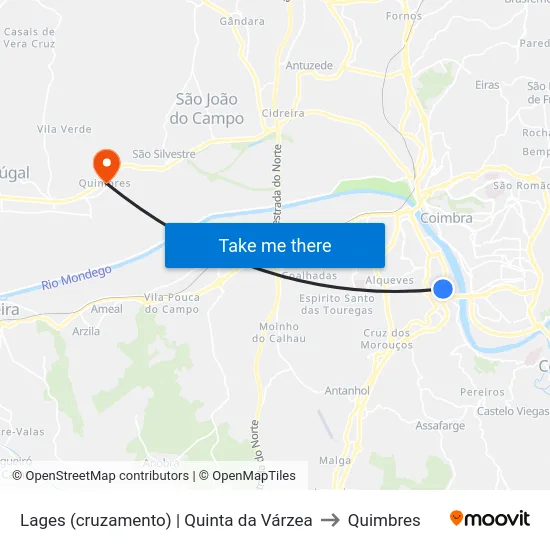 Lages (cruzamento) | Quinta da Várzea to Quimbres map