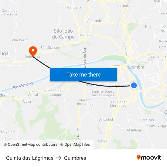 Quinta das Lágrimas to Quimbres map