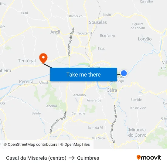 Casal da Misarela (centro) to Quimbres map