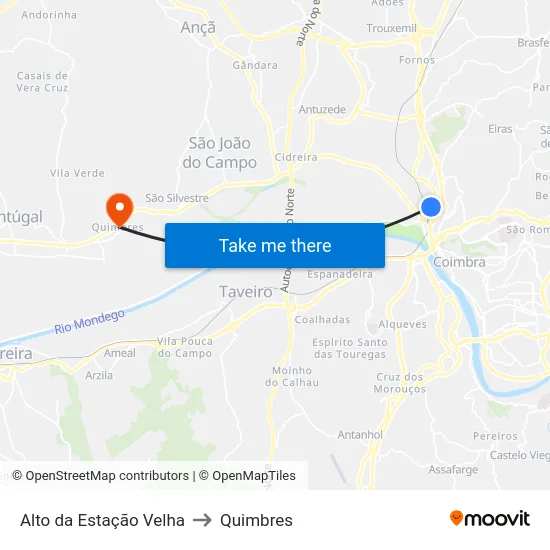 Alto da Estação Velha to Quimbres map
