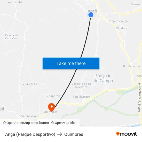 Ançã (Parque Desportivo) to Quimbres map