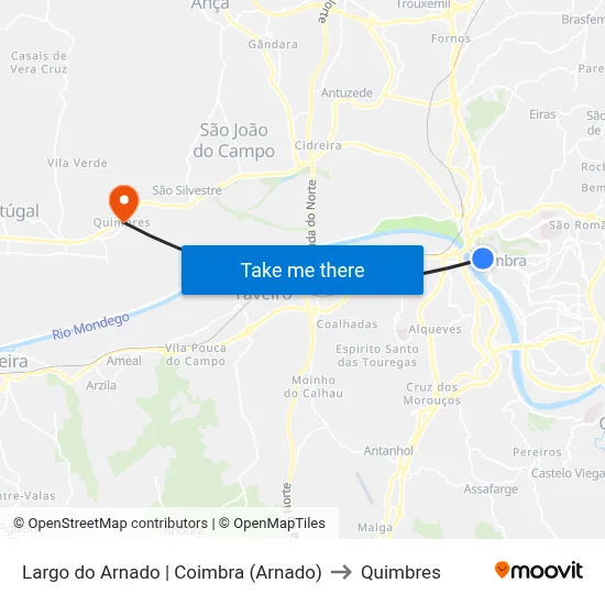 Largo do Arnado | Coimbra (Arnado) to Quimbres map