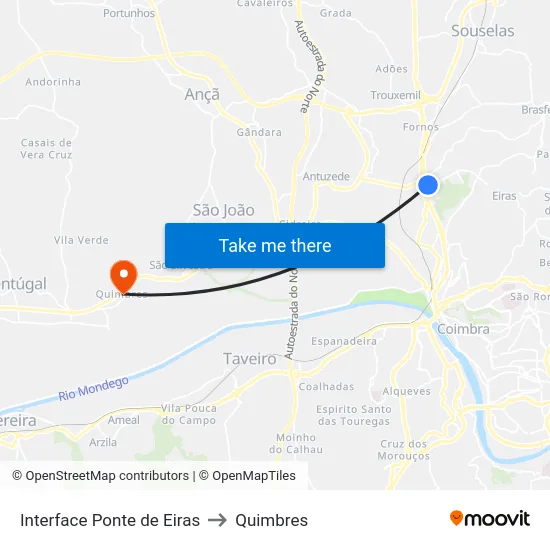 Interface Ponte de Eiras to Quimbres map