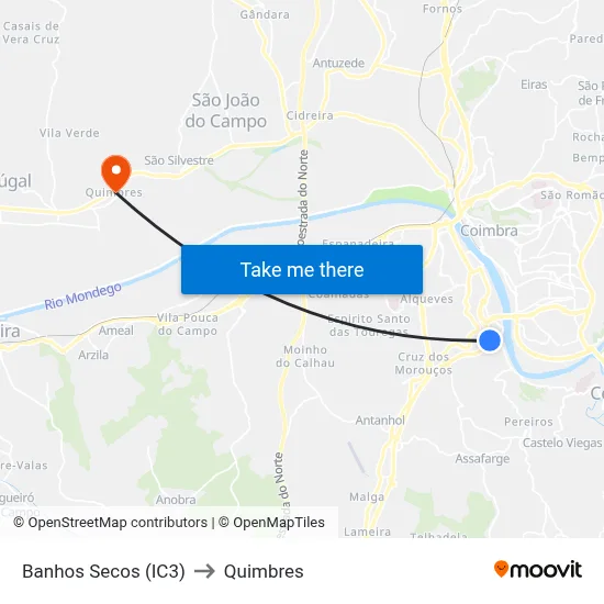 Banhos Secos (IC3) to Quimbres map