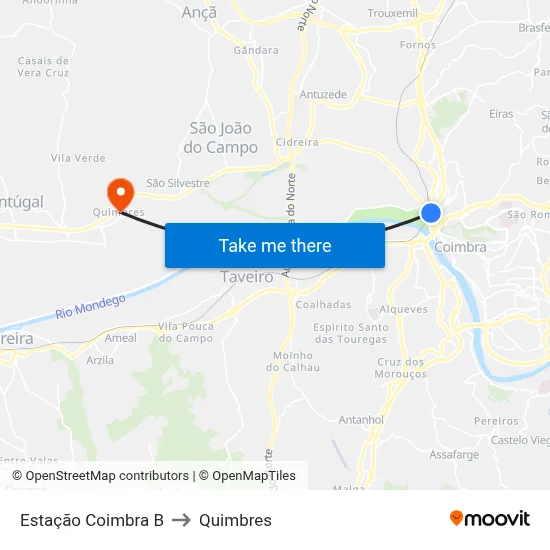 Estação Coimbra B to Quimbres map
