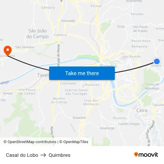 Casal do Lobo to Quimbres map