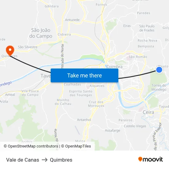 Vale de Canas (Mata Nacional) to Quimbres map