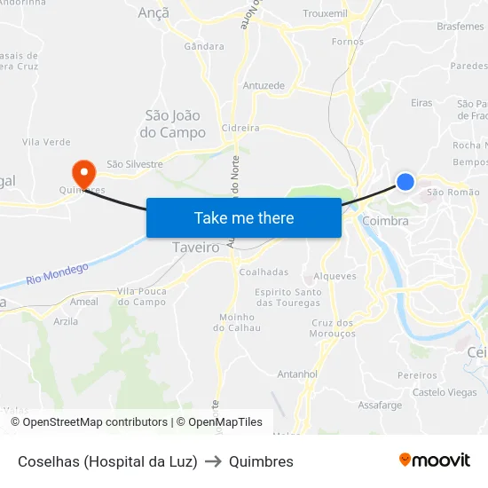 Coselhas (Hospital da Luz) to Quimbres map