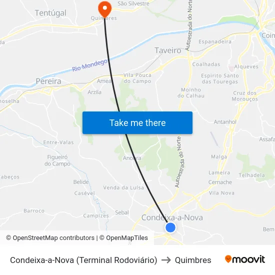 Condeixa-a-Nova (Terminal Rodoviário) to Quimbres map