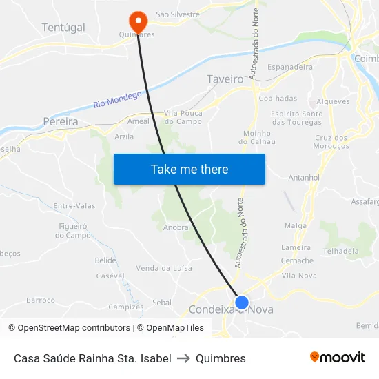 Casa Saúde Rainha Sta. Isabel to Quimbres map