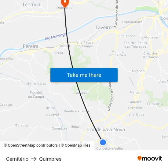 Cemitério to Quimbres map