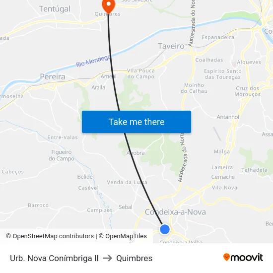 Urb. Nova Conímbriga II to Quimbres map