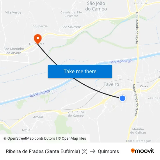 Ribeira de Frades (Santa Eufémia) (2) to Quimbres map