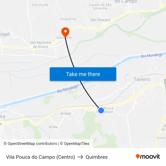 Vila Pouca do Campo (Centro) to Quimbres map