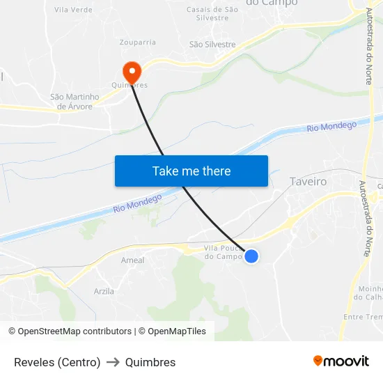 Reveles (Centro) to Quimbres map