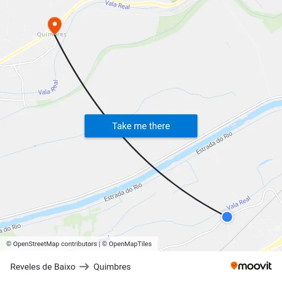 Reveles de Baixo to Quimbres map