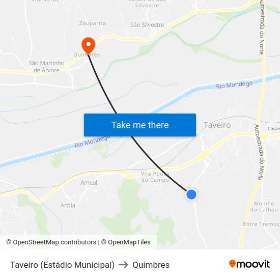 Taveiro (Estádio Municipal) to Quimbres map