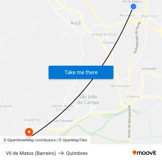 Vil de Matos (Barreiro) to Quimbres map