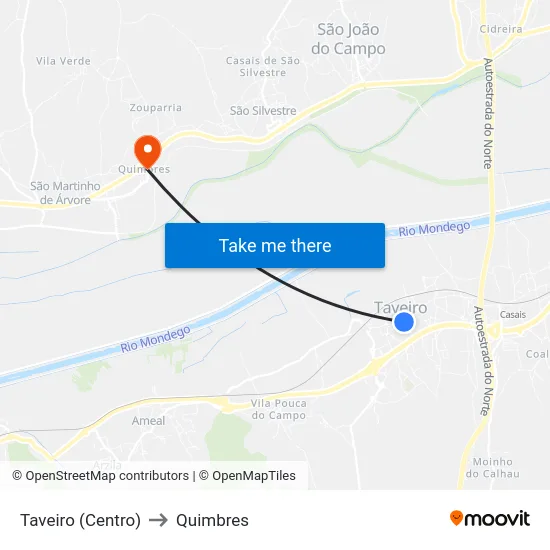 Taveiro (Centro) to Quimbres map